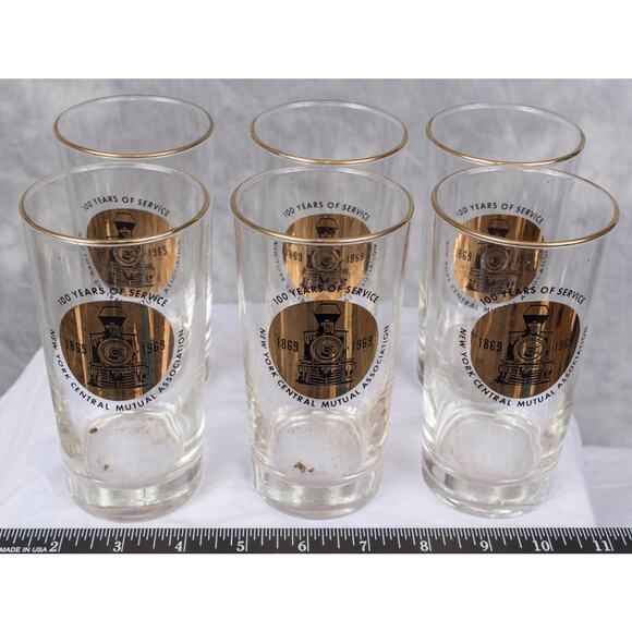 Vintage Gold Rimmed New York Central Mutual Association Tumbler Lot of 6 (gtm25) - Picture 1 of 3